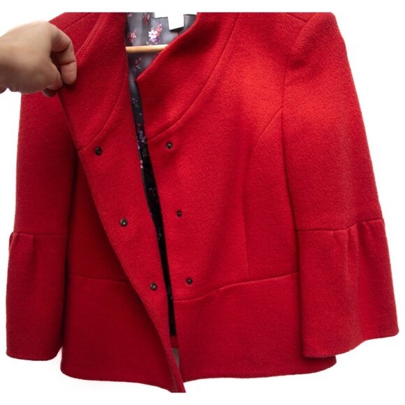 RoFa Moden Womens US 4 100% Wool Red Cropped Coat 3/4 Bell Sleeve Academia Chic - Picture 4 of 8